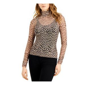 T.D.C. Womens Beige Fitted Sheer Animal Print Long Sleeve Mock Neck Top M